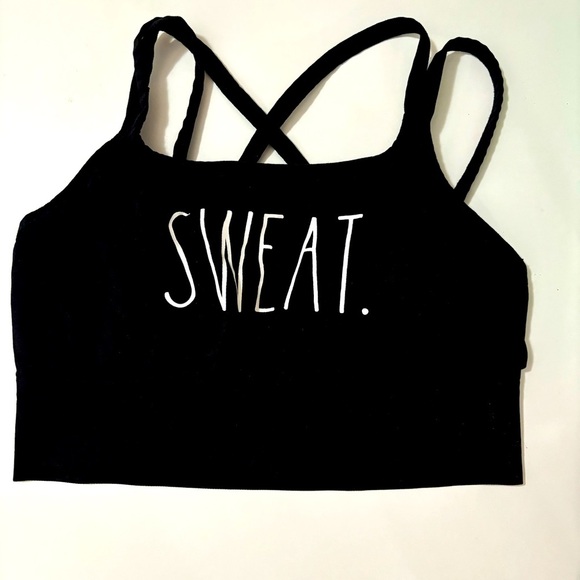 Rae Dunn “Sweat” Strappy Stretch Sports Bra - Picture 1 of 5